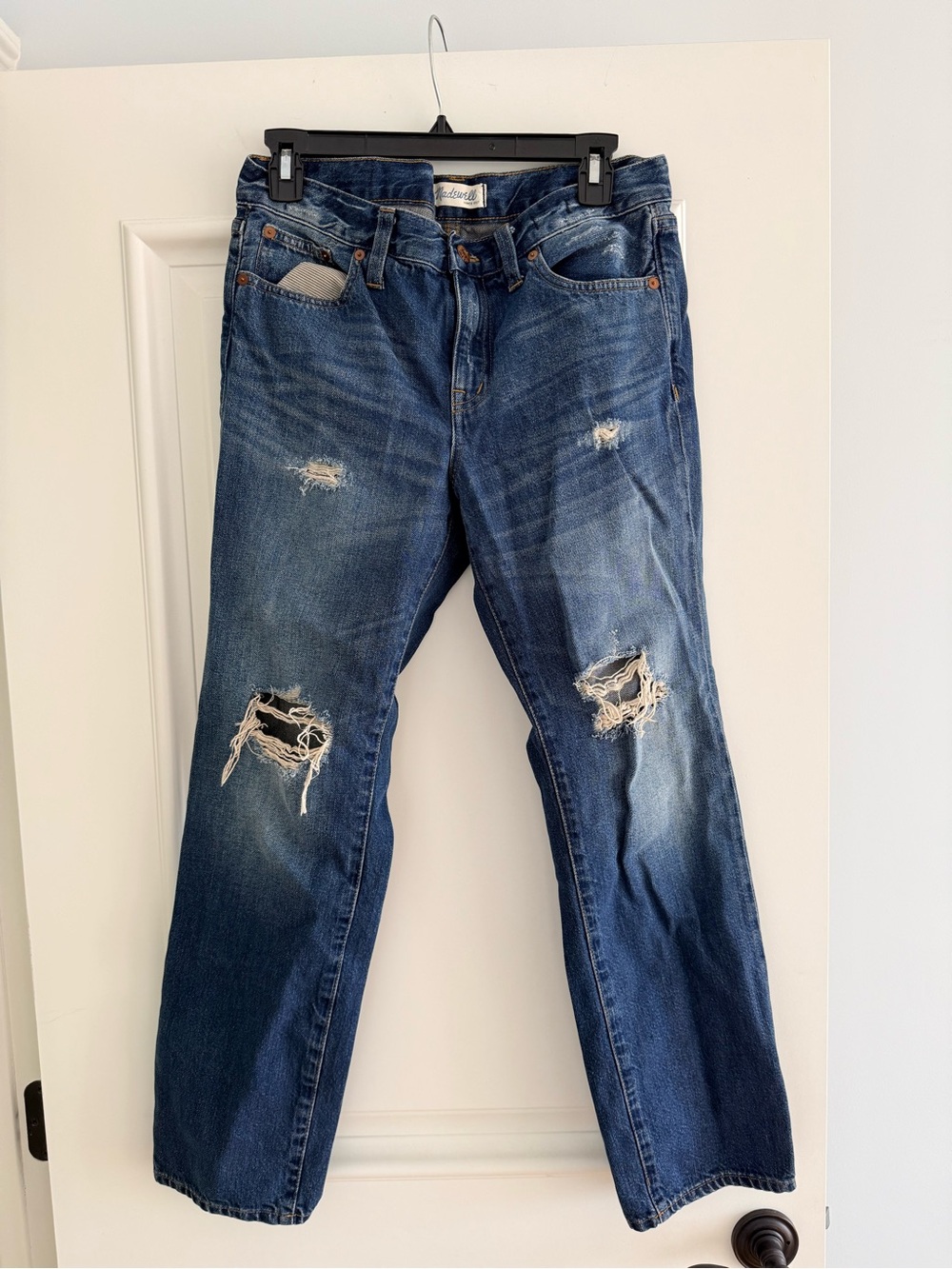 Madewell Distressed Straight-Leg Denim Jeans in Blue